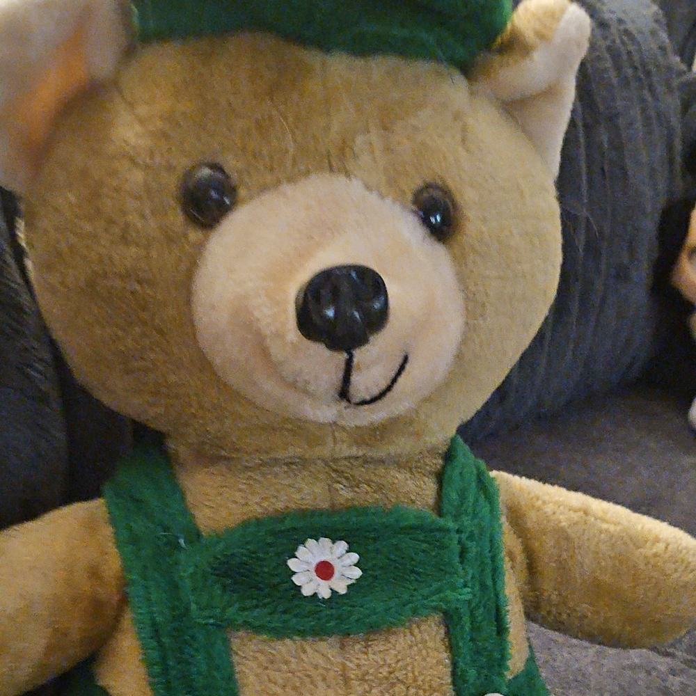 Vintage Teddy Bear German Green Lederhosen Plush 20" Carnival Fair Prize